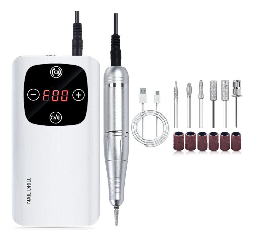 Torno Y Lámpara Para Uñas Portátil 45000 Rpm Kit Completo Blanco - Imagen 3